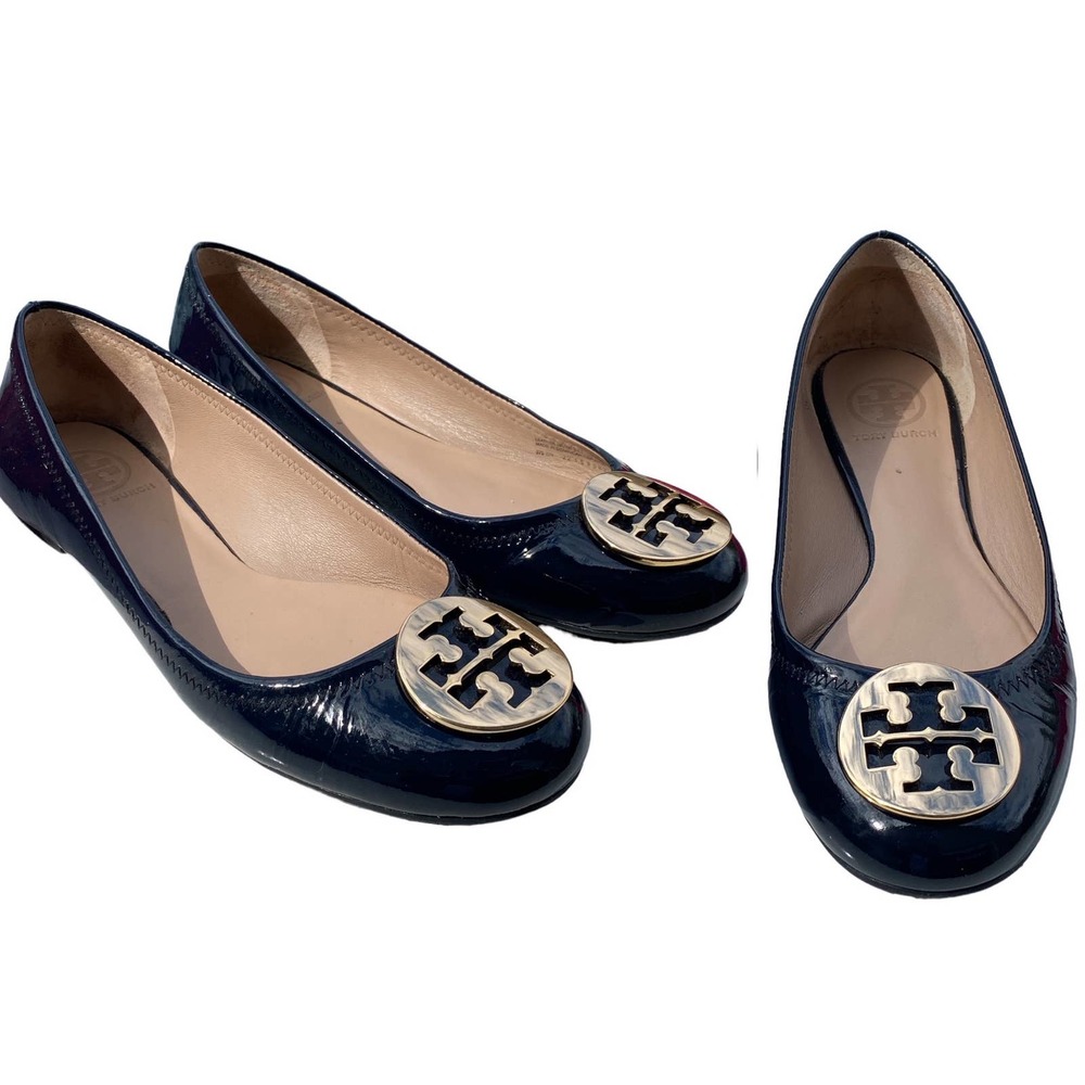 TORY BURCH Reva Ballet Patent Flats in Bright Navy sz 8 w/ Box